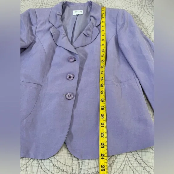 Armani Collezioni Purple Blazer. Ruffle collar, pockets, button down. - Picture 7 of 8